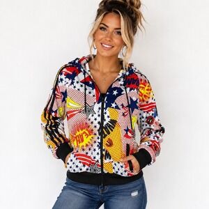 Rouge Collection Comic Pop Art Zip Hoodie Womens 2X Multicolor Y2K 70781XR